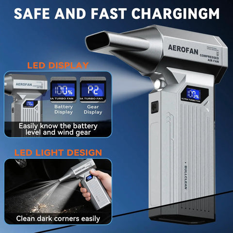 Pro Grade Cordless Air Duster With LED Light And 160,000 RPM Turbo Motor featuring LED display and light for precise cleaning.