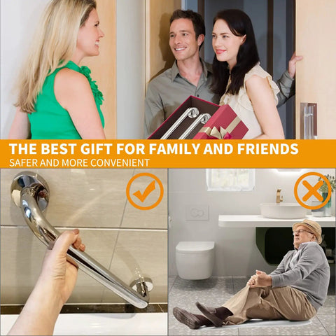 Heavy Duty 24 Inch Brushed Nickel Grab Bars For Bathroom Safety, Solid One Piece Construction With Rust Resistant Finish And Effortless Install, Hella Sturdy Wall Mounted Hand Support, 2 Pack, shown installed in bathroom.