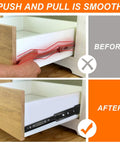 Comparison of drawer slides before and after installation of 20 Inch Full Extension Drawer Slides With Ball Bearing, Black Side Mount Rails.