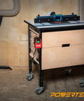 120V Knee Paddle Switch For Power Tools, 15 Amp, mounted on router table with 5.5 ft cord, hands free safety cutoff visible