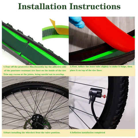 Installation guide for Fat Bike Tire Liner With Self Adhesive Backing 110mm Wide TPU Puncture Protector for fat tires.