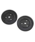 Two black metal spur gears, 56T 32P, for RC cars LCXU replacement gear AXI232065 laying flat on a white background.