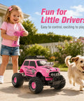 Girl playing with Pink RC Monster Truck For Girls With Two Rechargeable Batteries, 2.4GHz Easy Control, Kid Friendly Remote Car Toy