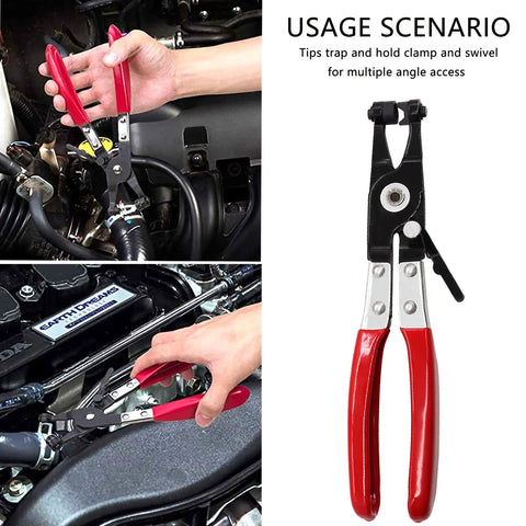 Spring Hose Clamp Kit With 121 Pieces 6 To 22mm Assortment Set Swivel Flat Band Fuel Hose Clamp Plier Silicone Vacuum Hose Clip Action Pipe Clamp For Low Pressure Air Lines Durable 65Mn Steel Construction, red-handled plier in engine bay