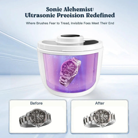Dope High Frequency 45kHz Ultrasonic Jewelry Cleaner With 200Ml Tank showing before and after watch cleaning results