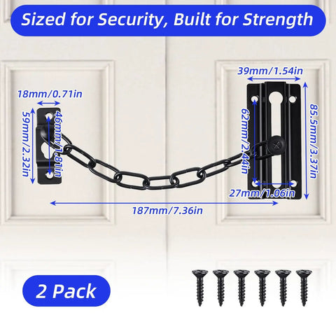 Image of 2 Pack Door Chain Lock 7.35 Inch Security Chain With 12 Screws Black For Inside Doors Easy Install Ideal For Home Apartment Hotel Bedroom