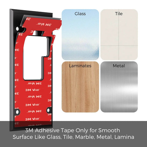No Drill Doorbell Mount With Mega Strong 3M VHB Adhesive for glass, tile, metal surfaces; damage-free wall mounting plate.