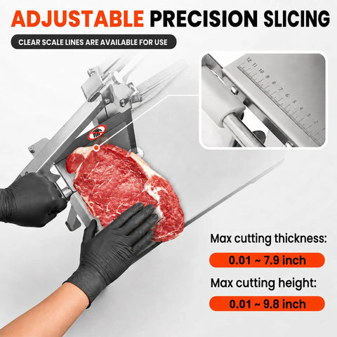 Adjustable slicing with Beastly 2500W Meat Saw With 8 Stainless Steel Blades, 110V, showing precise meat cutting