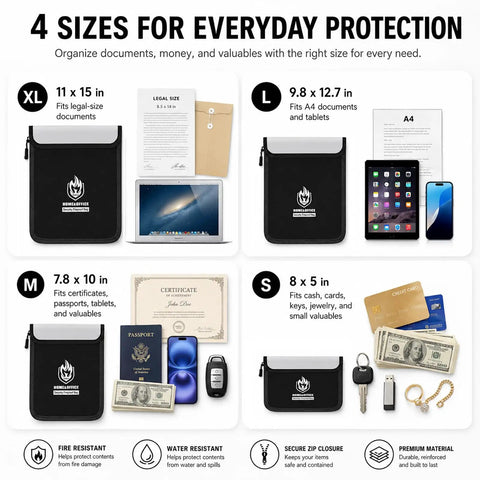 4 Pack Fireproof Document Bags Waterproof Safe Organizer Set With Legal Size 15x11 And A4 And Letter Size 12.7x9.8