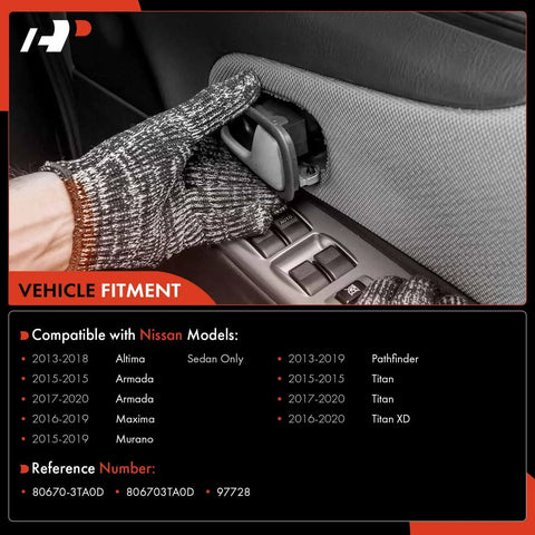 Nissan Right Passenger Interior Door Handle Replacement Textured Black being installed in a car door for Altima and other models.