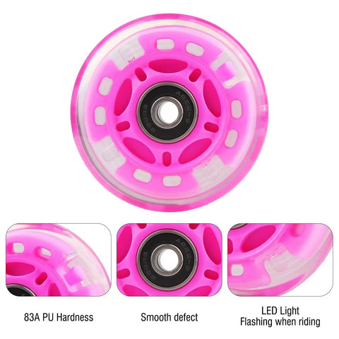 LED Light Up Inline Roller Skate Wheels Set For Indoor And Outdoor Cruising showing pink 83A PU hardness wheel