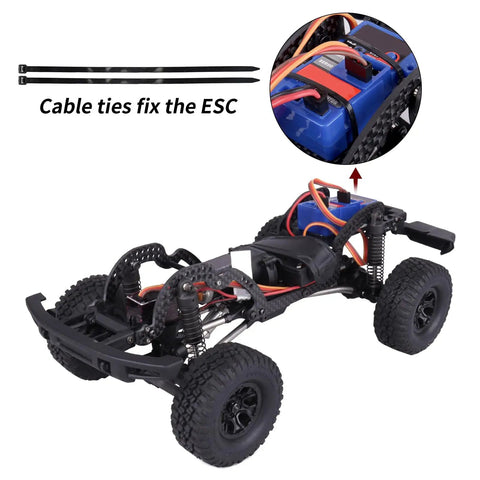 Beefy Carbon Fiber Chassis Kit For 1/18 TRX4M Bronco Defender Crawler with ECS securing straps, visible durable carbon frame.