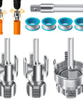 Pro Grade PVC Pipe Threading Tool with 1 2 3 4 and 1 Inch Die Heads, steel threaders for plumbing repairs and installations.