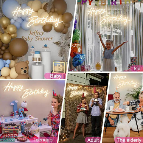 Two Pack Birthday Neon LED Sign Set With Dual Display Options 40x16 Inch Single Row Or 23x17 Inch Two Row Backdrop Light Up 12V Dimmable