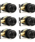 Six Pack Matte Black Interior Door Knobs For Bedroom And Bathroom Privacy Round Ball Design Flat Black Doorknobs