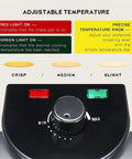 Automatic Electric Roti Maker 10 Inch Non Stick Tortilla Press Machine temperature control dial with red and green indicator lights.