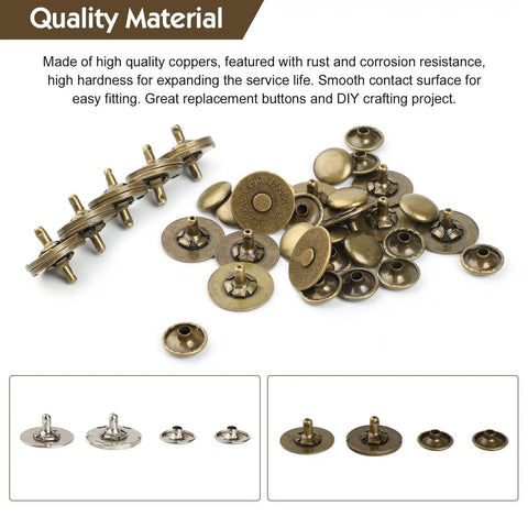 Close-up of 20 Sets 18mm Magnetic Button Clasp Snaps Fastener Kit With Install Tool For Sewing DIY Crafts Purses Bags Clothes