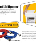 Tankless Water Heater Flushing Kit With One Quarter Horsepower Submersible Sump Pump Two Adapters Three Gallon Pail With Lid Opener And Two One Half Inch Six Foot PVC Hoses With Washers, showing a bucket with lid opener and two hoses.