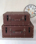 Two stacked brown chests with 12 Pack Black Toggle Latches Stainless Steel Spring Lock Clasp Buckle Latch For Wooden Cases Toolboxes Cabinets