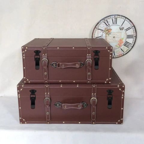Two stacked brown chests with 12 Pack Black Toggle Latches Stainless Steel Spring Lock Clasp Buckle Latch For Wooden Cases Toolboxes Cabinets