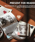 Genuine Leather Heart Page Corner Bookmarks For The Reading Crew Soft Grip Clips Totally Sweet Multi Color Set on a wooden table with books.
