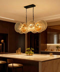 Rustic Drum Chandelier With Black Metal Frame And Exposed Bulbs, 4-Light Farmhouse Pendant Lighting Over Kitchen Island