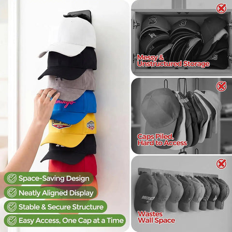 Solid Two Pack Wall Mount Hat Rack Organizer Holds Up To 36 Baseball Caps Smooth Sliding Clips Fit Snapbacks Beanies And Trucker Hats Game Changer Closet Setup You Straight Gonna Appreciate Daily
