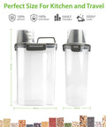 Airtight Dry Food Storage Container With Measuring Cup Clear BPA Free Pantry Organizer shown in two sizes