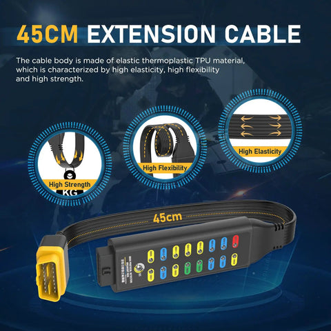 45cm extension cable with TPU material for OBD2 Breakout Box for Automotive Diagnostics With OBDII Protocol Detection and CAN 16 Pin Connector