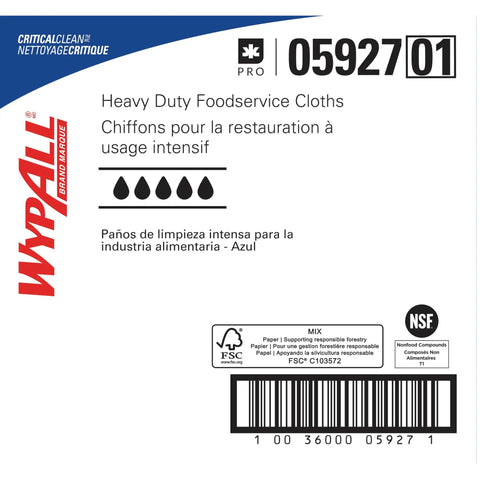 CriticalClean High Capacity Heavy Duty Foodservice Cloths Quarterfold Towels Blue 300 Sheets Per Box label