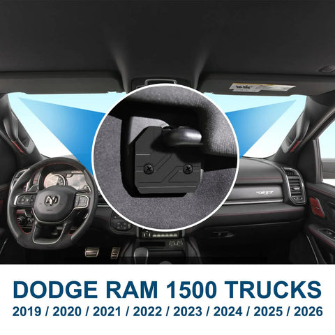 Interior of Ram 1500 truck showing sun visor with repair kit installed, Ram 1500 Sun Visor Repair Kit 2019-2026, 2 Pack Aluminum Visor Clips For Trucks, Durable Aluminum Alloy Clip Replacement, Easy Install Car Repair Kit Accessories, Ram 1500 Accessories.