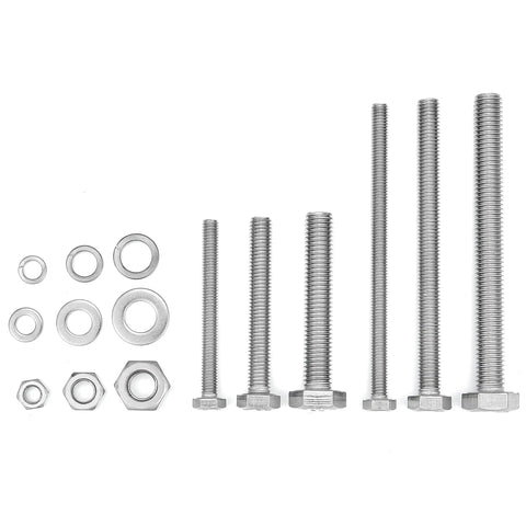 Tough As Nails 164 Piece Metric Hex Nut Bolt Assortment Kit showing various sizes of 304 stainless steel bolts and washers.