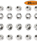 20 Pack 5/16-18 Hex Nuts Made From Workhorse Grade 304 Stainless Steel arranged in a grid for heavy duty fastening jobs.