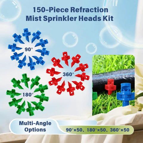 150-piece refraction mist sprinkler heads kit with 90 degree 180 degree and 360 degree multi angle options for drip irrigation