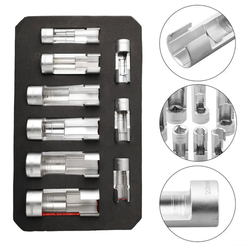 Diesel Fuel Line Wrench Set Nine Piece Pro Grade 10 To 22mm for car maintenance with chrome vanadium steel tools displayed in case