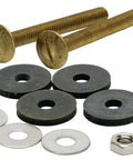 Rock Solid Brass Tank To Bowl Bolt Kit With Thick Washers And Heavy Duty Nuts, including brass bolts and various washers.