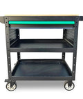 Heavy-Duty Rolling Utility Cart With Wooden Top, 3-Tier Mobile Workshop Table On Sturdy Casters, Boss-Grade Tool Organizer Cabinet