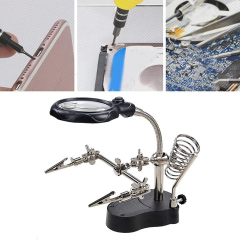 4X LED Magnifier Soldering Station With Light, Adjustable Stand And Auxiliary Clips for PCB Repair and DIY Projects