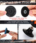 Step-by-step installation of 150 Pcs 2 Inch Sanding Discs 120 Grit for Die Grinder, showing attachment process without bracket.