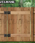 Wooden fence gate with Heavy Duty Gate Hinges For Vinyl And Wooden Fence Gates Self Closing With 90 Degree Adjustable Operation.