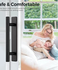 4 Pack Adhesive Cabinet Handles Peel and Stick Black Pull Handles installed on door, no drill, smooth surface, easy grip.