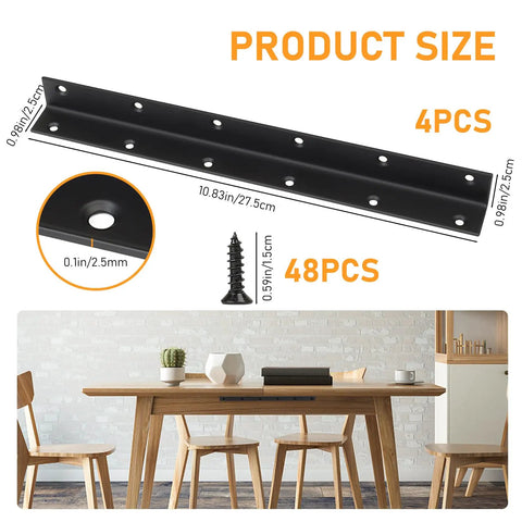 Heavy Duty Raised Garden Bed Corner Brackets 4 Pack Solid Black Metal L Brackets displaying size specifications for outdoor use.