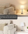 Crystal Table Lamp Set Of 2 With USB A And USB C Ports And 2 Pin Outlet Charge Up To Six Gadgets At Once Works On Or Off lit and unlit on table.