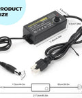 Dope Adjustable 3V To 24V DC Power Supply 3A 72W Universal AC DC Adapter with size dimensions and test leads visible