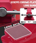 8 Inch Bench Vise Heavy Duty With 7.5 Inch Jaw Opening And 210 Degree Swivel Base 4.5 Inch Throat Depth Multi Jaw Design For Flat And Round Material Great For Large Projects Pipes And Bulky Workpieces, red vise with chrome handle and 4x3.5 in anvil