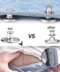 Jeans Button Replacement Kit With Ten Metal Snap Buttons And Tools For Quick No Sew Installation Bronze Finish shown installed on jeans.