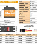 Diagram detailing specs of Waterproof Metal Gear RC Servo Digital Servo with Aluminum Horn for 1/12 1/10 RC Crawler Truck Car