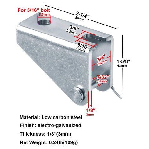 Set Of Four Linear Actuator Mounting Brackets, 1/8 Inch Thick Steel With Electro Galvanized Finish, measurements visible