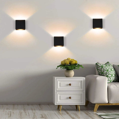 Dimmable 10W LED Indoor Wall Sconce In Black Finish, Up Down Wall Mount Light on living room wall, cozy warm white glow