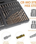 49 Piece Screw And Bolt Extractor Tool Set With Left Hand Drill Bits And Nut Removers For Damaged Stripped Bolts And Screws